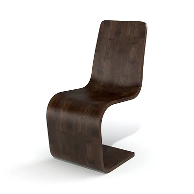 Modern Wooden Single Chair With Curved Structure And Natural Wood Grain 3d model
