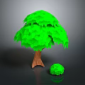 Green Plants Featuring Large Tree With Dense Green Leaves Brown Trunk And Small Shrub