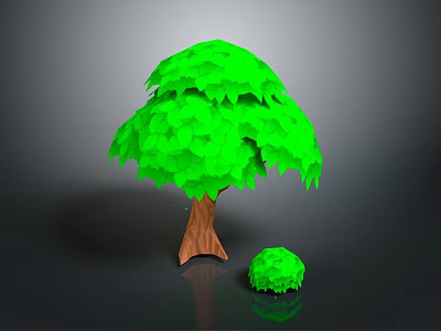 Green Plants Featuring Large Tree With Dense Green Leaves Brown Trunk And Small Shrub 3d model