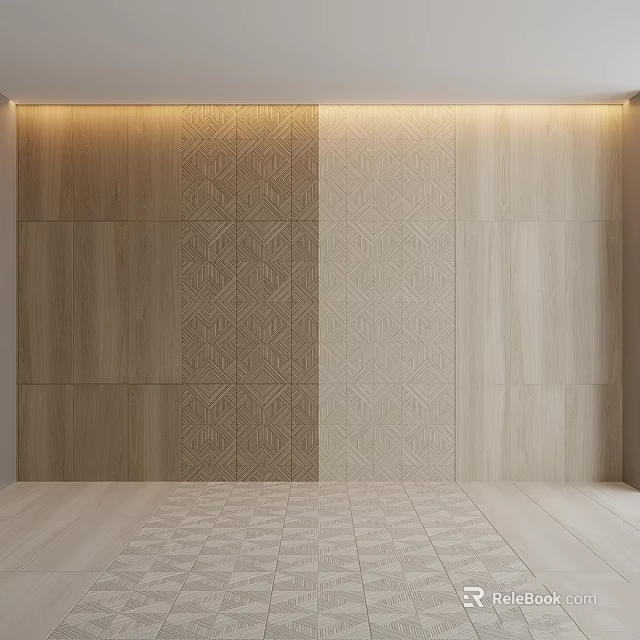 Modern Wall Component Design With Geometric Patterns Wood Panels And Smooth Surfaces 3d model 