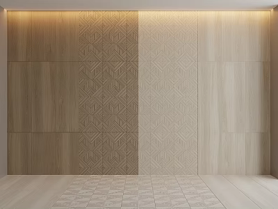 Modern Wall Component Design With Geometric Patterns Wood Panels And Smooth Surfaces 3d model