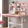 Pink Children's Study Desk With Butterfly Back Chair Adjustable Height Wheels And Stationery On Table