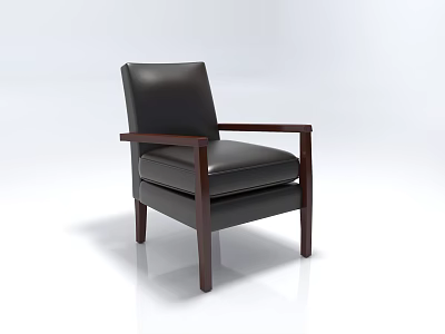 Stylish Black Leather Office Chair With Wooden Armrests And Modern Design For Comfortable Workspace 3d model