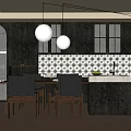 Modern Restaurant Interior With Dark Wood Cabinets Leather Chairs And Pendant Lights