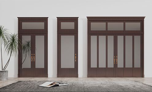 Modern Double Door Solid Wood Paint Door Wooden Door Glass Door 3d model