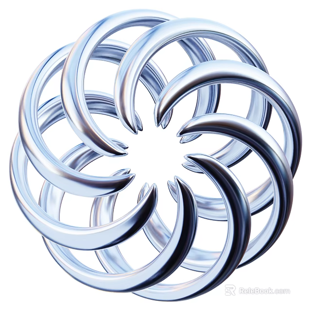 Modern Silver Spiral Decorative Ornament Set With Circular Rings Design 3d model 
