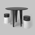 Round Black Marble Top Outdoor Table With Black Legs And Black White Marble Stools