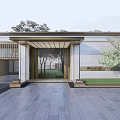 Modern gatehouse entrance axis opposite landscape wall 3d model