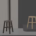 Modern Minimalist Dark And Light Wooden Stools Against Gray Wall With Designer Platform