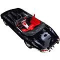 Classic Black Convertible Car With Red Interior And Round Headlights