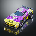 Vibrant Purple And Yellow Race Car With Vitality Logo And Decorative Patterns