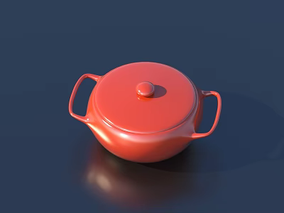 Red Kitchen Cooking Pot With Lid And Two Handles For Home Cooking 3d model