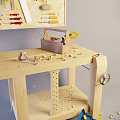 Wooden Workbench With Tools And Scattered Wood Shavings In Woodworking Space