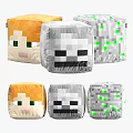 Pixel Art Style Ottoman Poufs With Character Faces And Orange Gray Patterns For Living Room