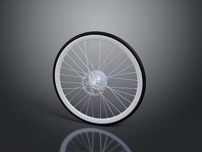 Black and White Bicycle Wheel With Spokes And Reflection On Gray Background 3d model
