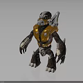 3D Model Of Creature Character With Golden Armor Masked Head White Claws And Spiked Back