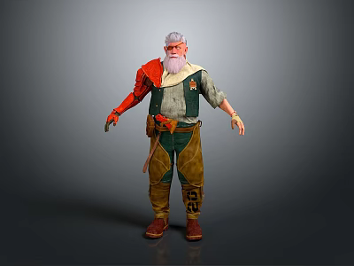 Bearded Elderly Character In Green Vest Red Arm Guard With Creature Companion 3d model