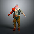 Bearded Elderly Character In Green Vest Red Arm Guard With Creature Companion
