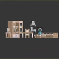 Green Plant On Small Table In 3D Rendered Furniture Set With Bookshelf Desk And Sofa