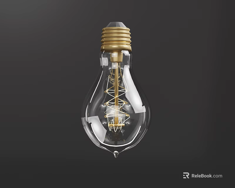 Transparent Glass Light Bulb With Golden Base And Filament On Dark Gray Background 3d model 