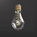 Transparent Glass Light Bulb With Golden Base And Filament On Dark Gray Background