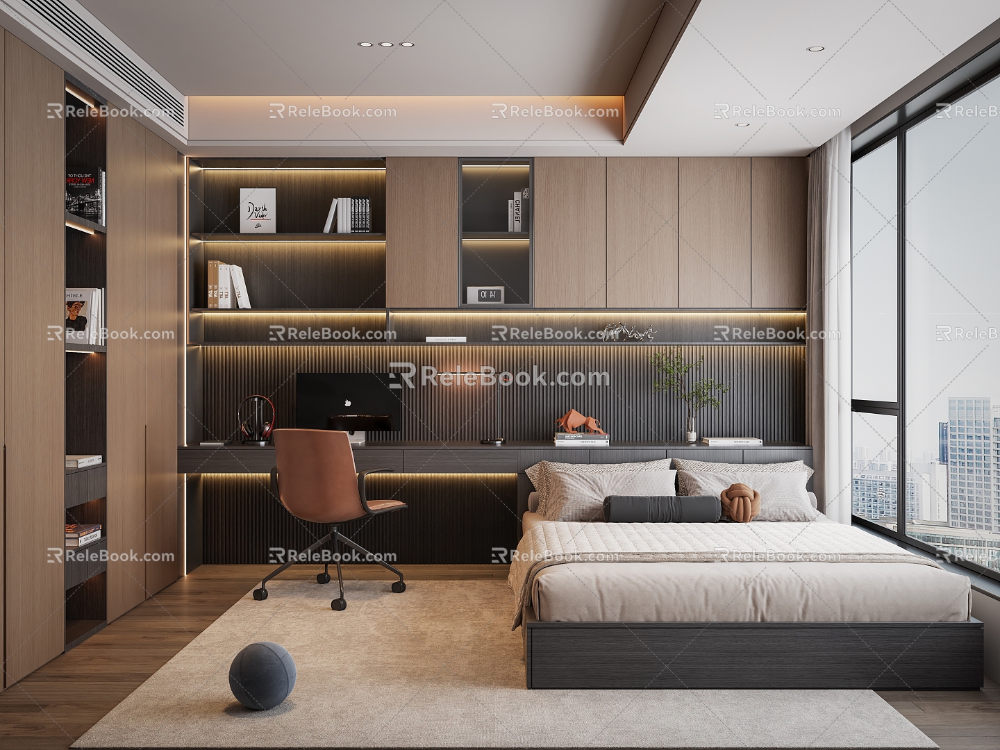 Modern Italian Tatami Wardrobe Bed Chair Computer Desk 3d model