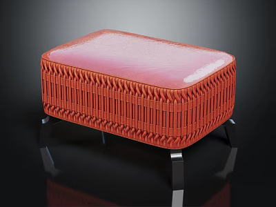 Stylish Woven Orange Bench With Pink Cushion And Black Metal Legs 3d model