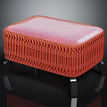 Stylish Woven Orange Bench With Pink Cushion And Black Metal Legs