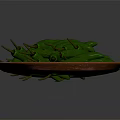 Fresh Green Chili Peppers Arranged on Brown Plate Against Dark Background