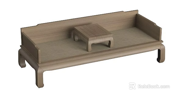 Wooden Arhat Bed with Simple Design and Matching Small Table for Living Room 3d model 