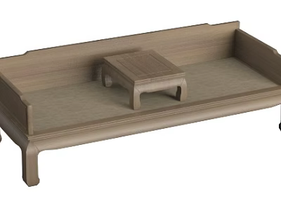 Wooden Arhat Bed with Simple Design and Matching Small Table for Living Room 3d model