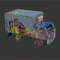 Blue Truck With White Cargo Container Featuring Colorful Cartoon Graffiti Design