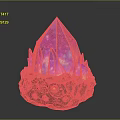 Vibrant Glowing Purple Crystal Sculpture With Rock Base And Red Highlights