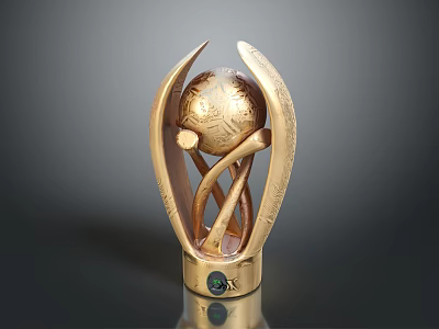 Golden Trophy Shaped Furniture Decor With Football Design And Logo Base 3d model