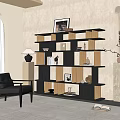 Modern Bookcase With Open Shelves Decorative Ornaments Books And Black Chair
