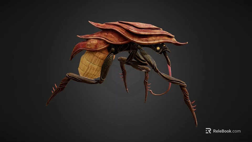 Sci Fi Fantasy Game Movie Character With Red Carapace Yellow Body And Long Antennae 3d model 