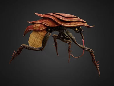 Sci Fi Fantasy Game Movie Character With Red Carapace Yellow Body And Long Antennae 3d model