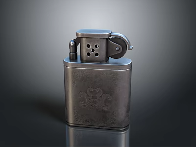 Classic Metal Lighter With Engraved Pattern Design Portable Refillable Daily Use Accessory 3d model