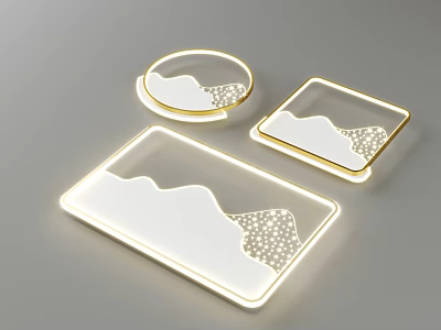 Illuminated Ceiling Lights With Various Shapes Round Square And Golden Edges Mountain Pattern 3d model