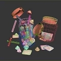 Colorful Marshmallows And Crackers In Glass Jars And Cup With Pink Lids And Striped Straws