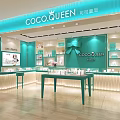 COCO QUEEN Jewelry Store Interior With Blue Wall Display Cabinets And Jewelry Displays