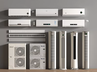Various Models of Air Conditioners and Fans Showcased in Wall Display Collection 3d model