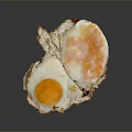 Fried Eggs With Runny Yolk And Crispy Edges On Black Background 3d model