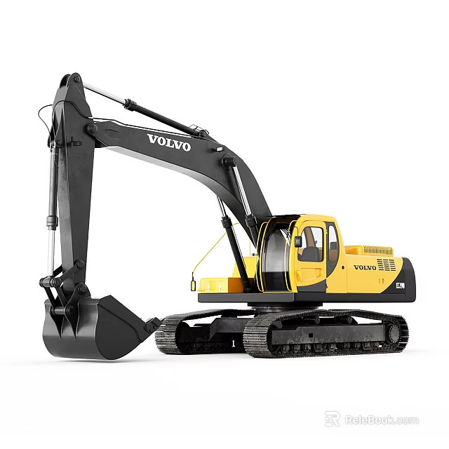 Volvo Utility Excavator With Yellow Cab Black Body And Heavy Duty Tracks 3d model 
