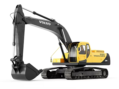 Volvo Utility Excavator With Yellow Cab Black Body And Heavy Duty Tracks 3d model