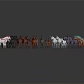 Colorful Horses Of Various Sizes In Circular Arrangement As 3D Models On Gray Background