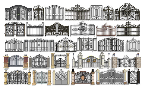 European-style gate railing wrIron door combination 3d model