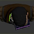 Cyberpunk Character 3D Bust With Blue Goggles Green Neon Tech Implants And Brown Jacket