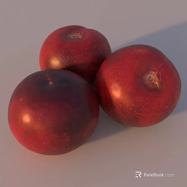 Three Fresh Red Shiny Plums Juicy Ripe Fruits on White Background 3d model 