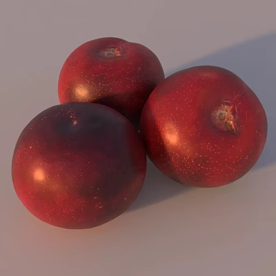 Three Fresh Red Shiny Plums Juicy Ripe Fruits on White Background 3d model